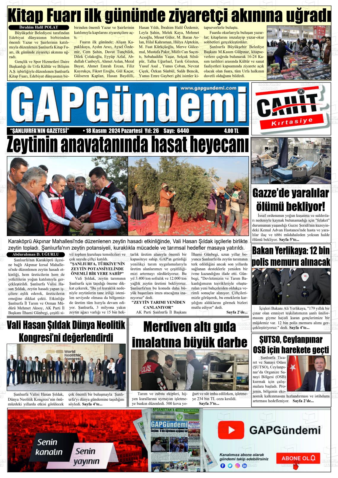 18 Kasım 2024 Gap Gündemi Gazete Manşeti