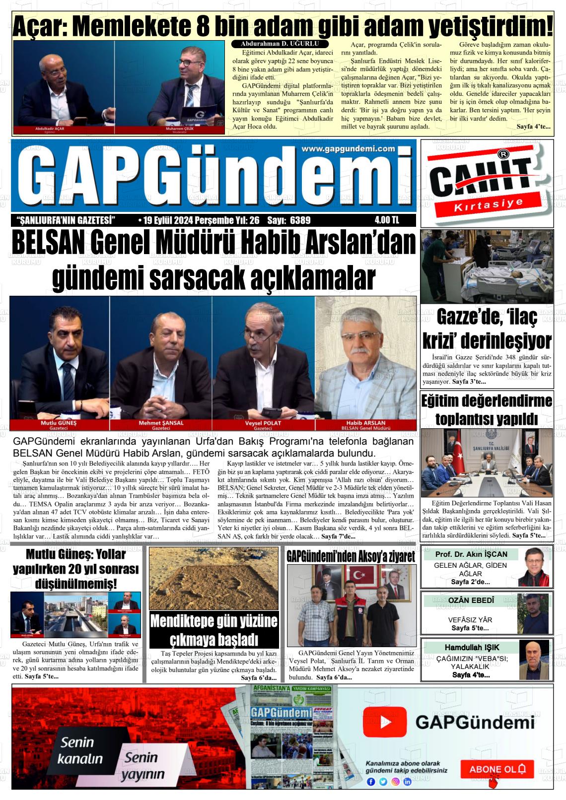 19 Eylül 2024 Gap Gündemi Gazete Manşeti