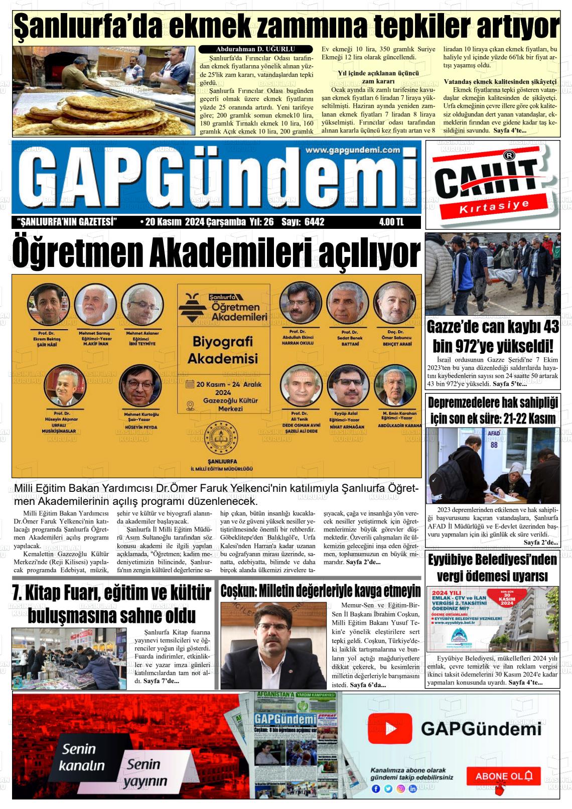 20 Kasım 2024 Gap Gündemi Gazete Manşeti