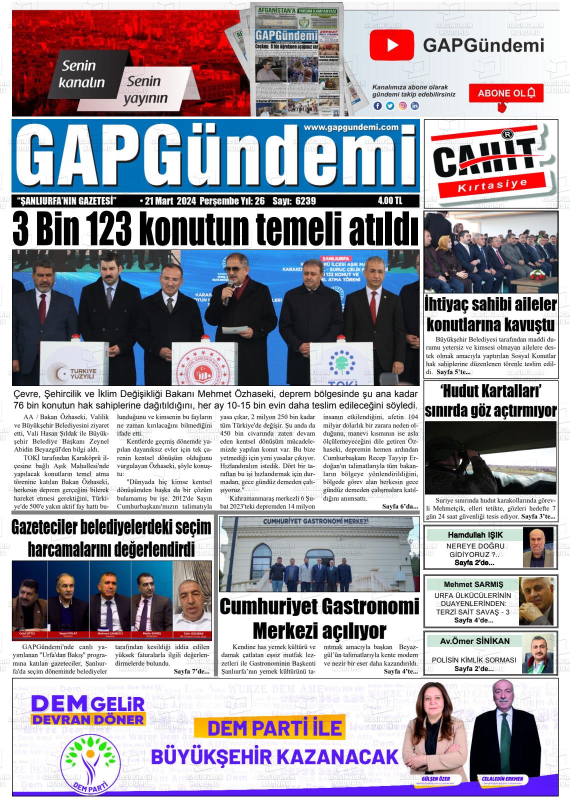 21 Mart 2024 Gap Gündemi Gazete Manşeti