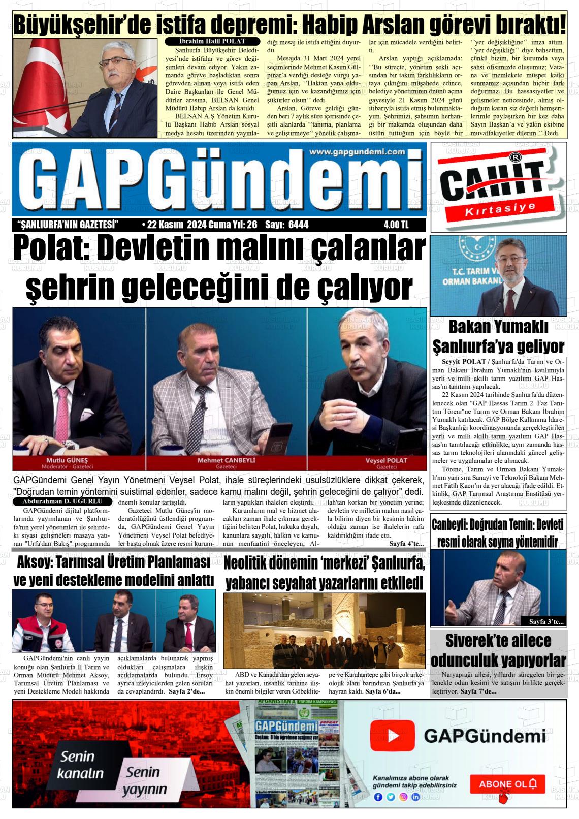 22 Kasım 2024 Gap Gündemi Gazete Manşeti