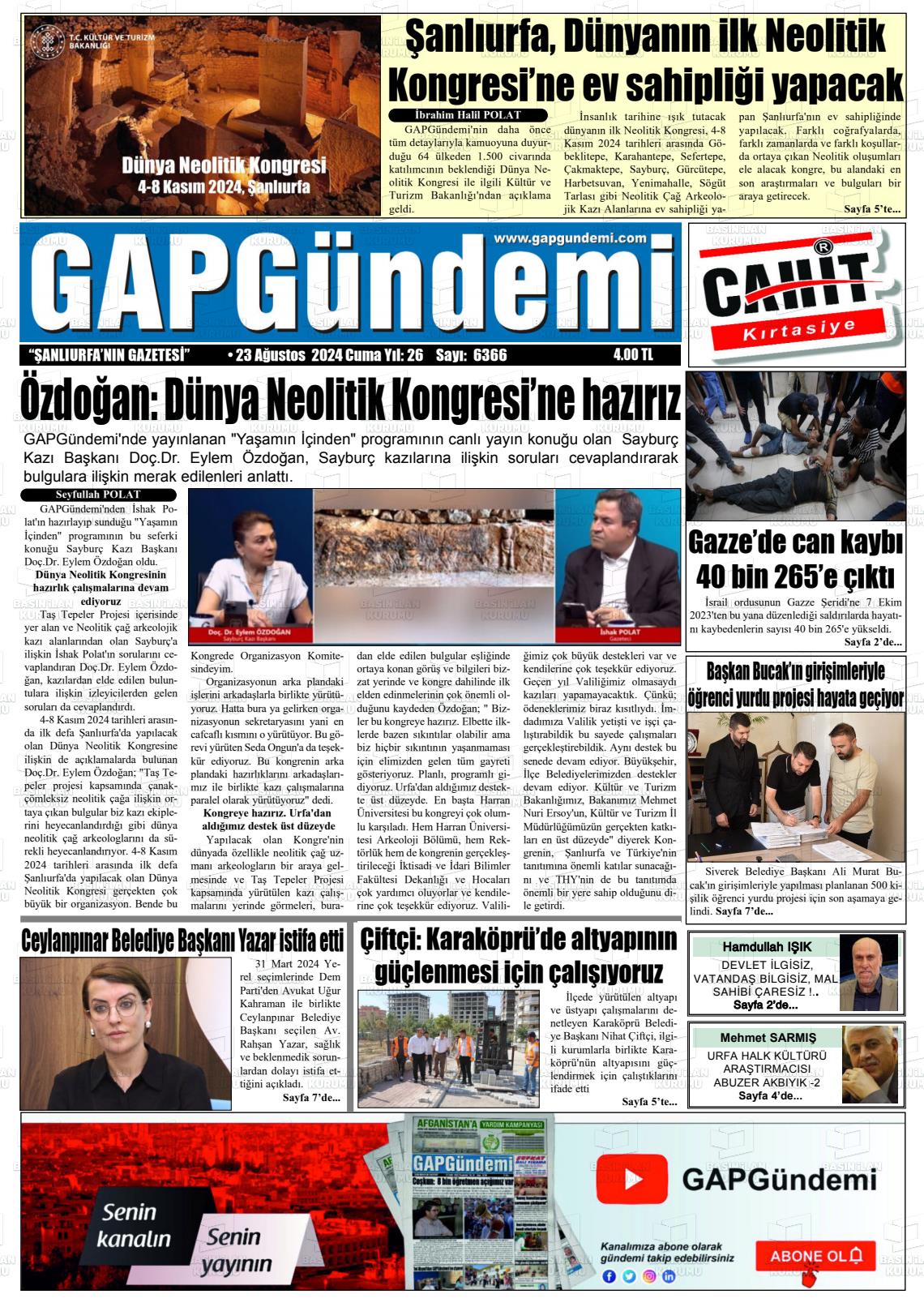 23 Ağustos 2024 Gap Gündemi Gazete Manşeti