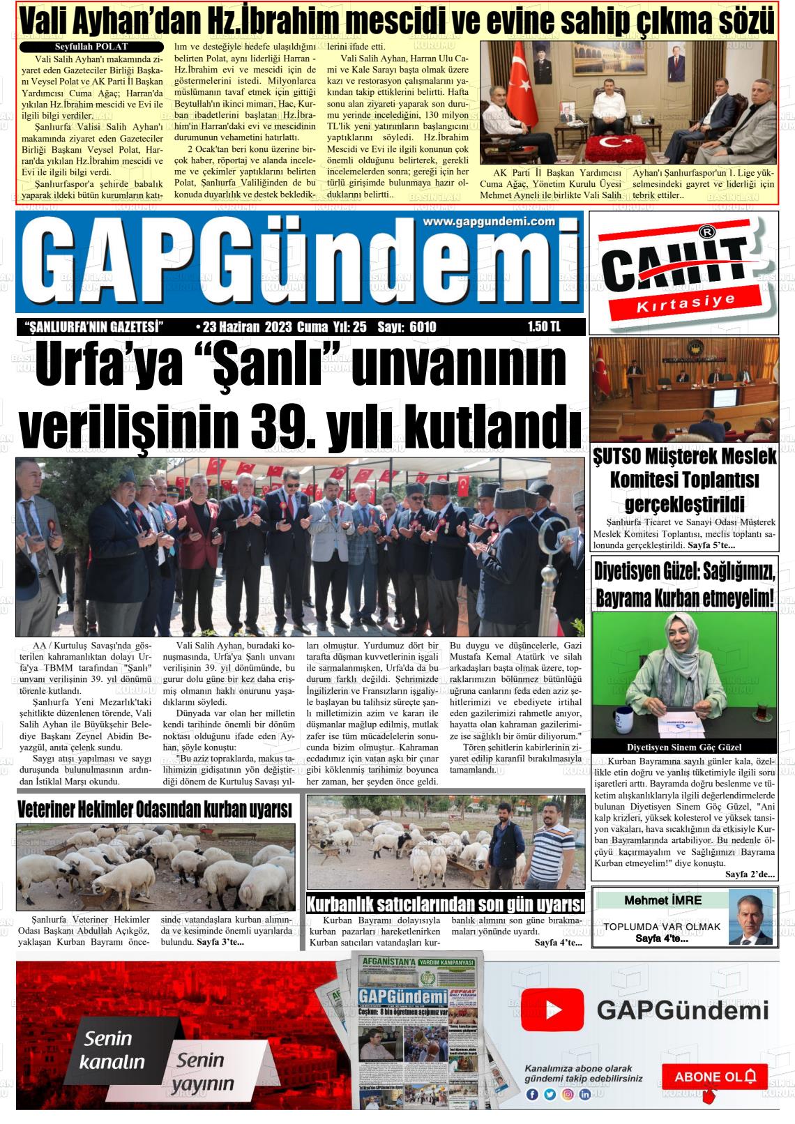 23 Haziran 2023 Gap Gündemi Gazete Manşeti