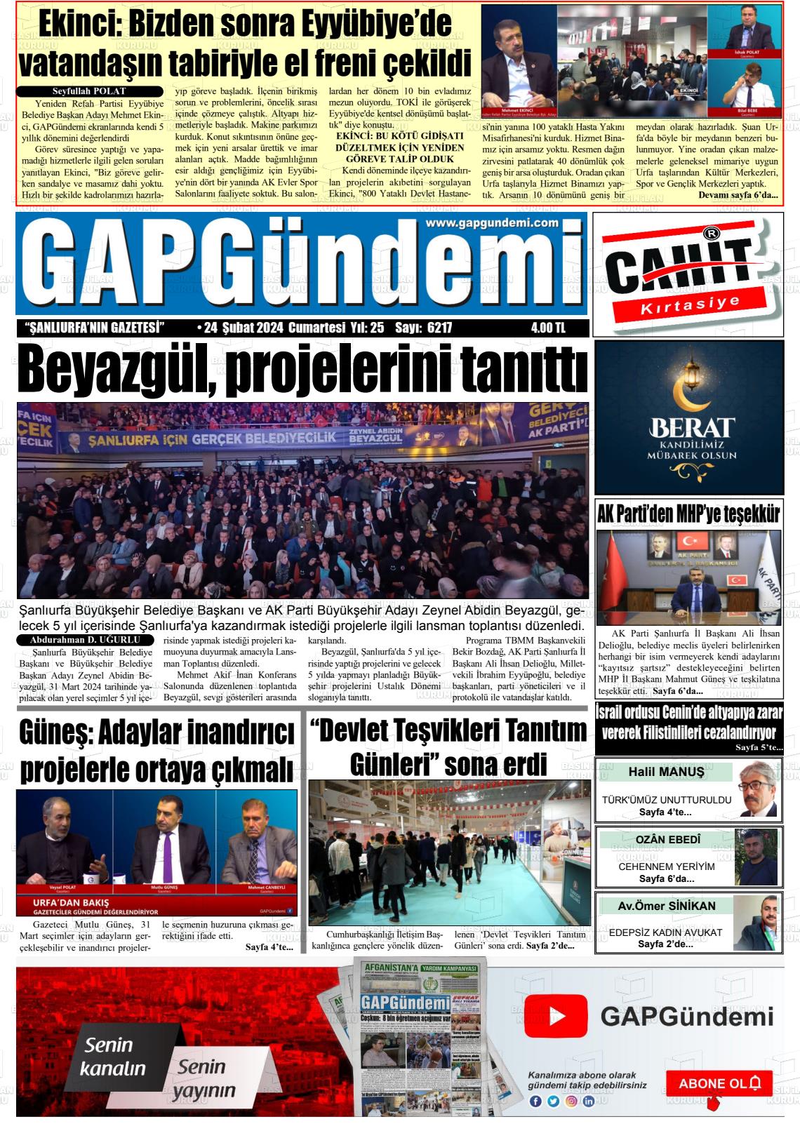 24 Şubat 2024 Gap Gündemi Gazete Manşeti