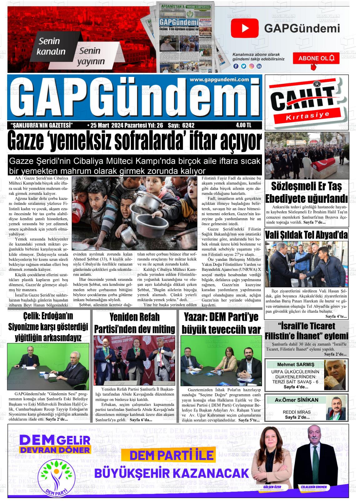 25 Mart 2024 Gap Gündemi Gazete Manşeti