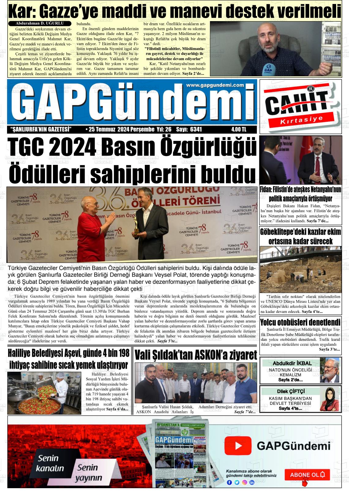 25 Temmuz 2024 Gap Gündemi Gazete Manşeti