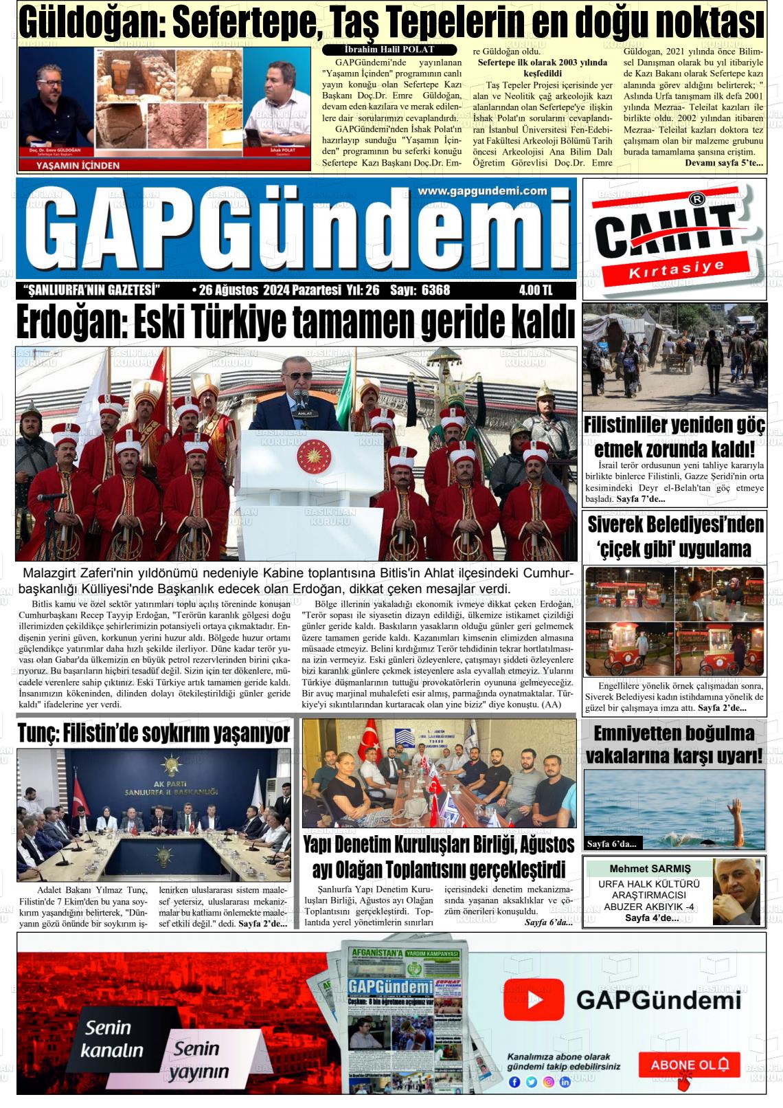 26 Ağustos 2024 Gap Gündemi Gazete Manşeti