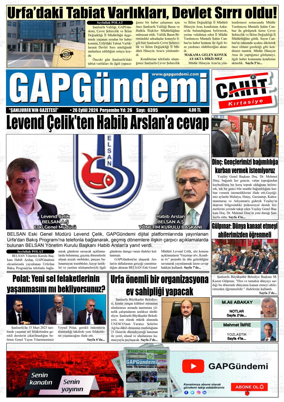 26 Eylül 2024 Gap Gündemi Gazete Manşeti