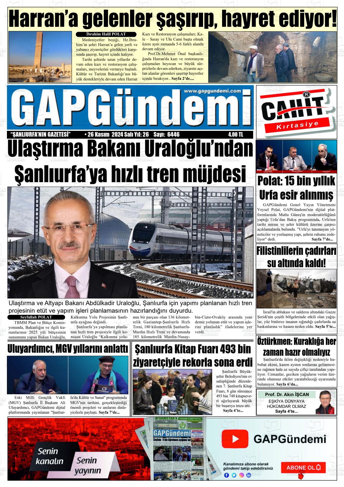 26 Kasım 2024 Gap Gündemi Gazete Manşeti