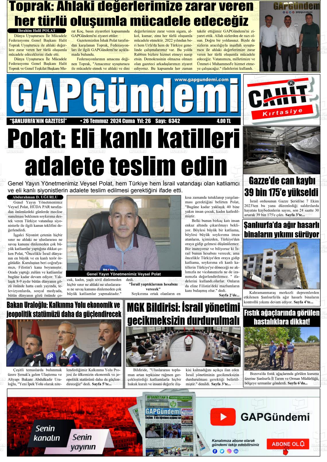 27 Temmuz 2024 Gap Gündemi Gazete Manşeti