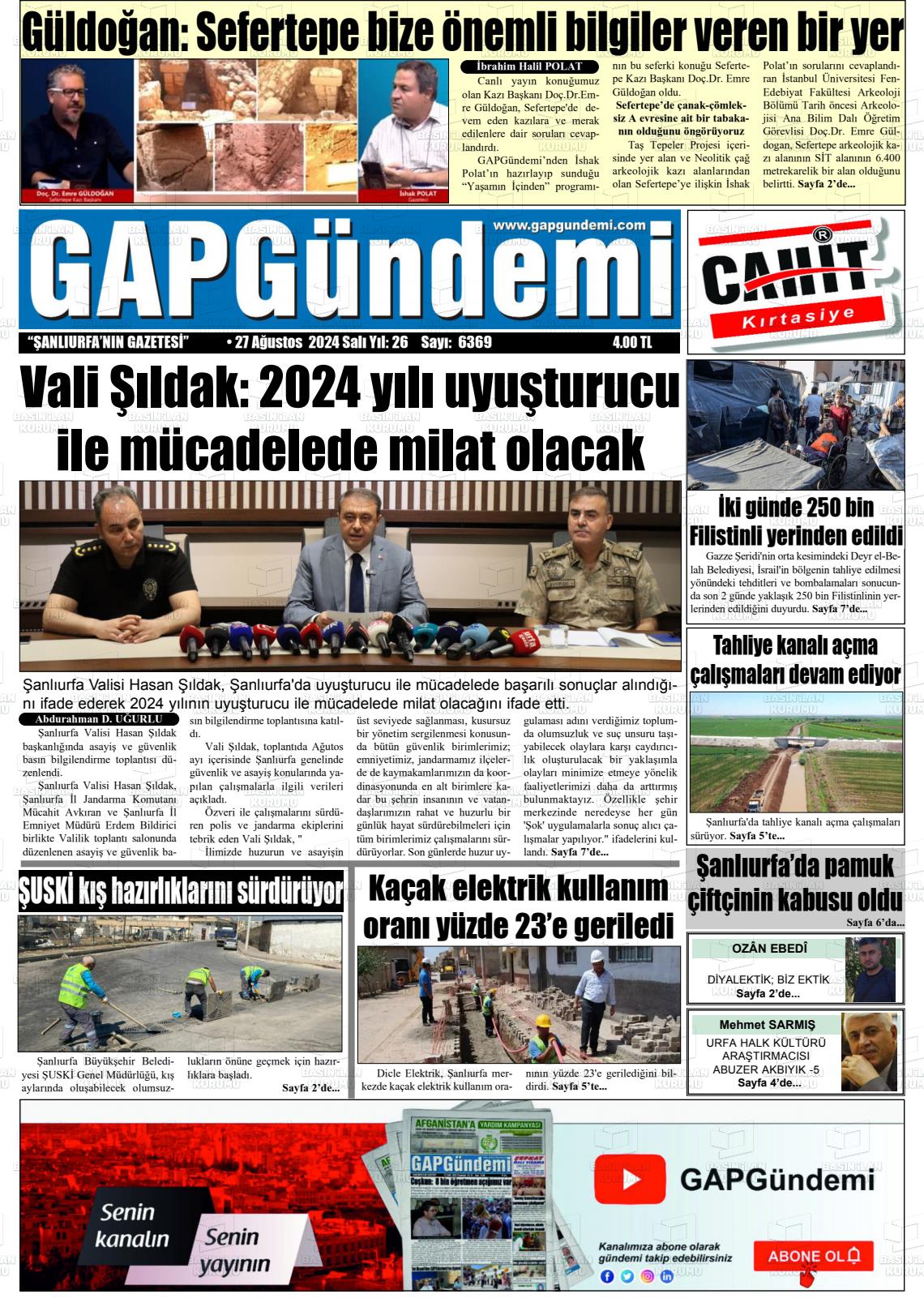 27 Ağustos 2024 Gap Gündemi Gazete Manşeti