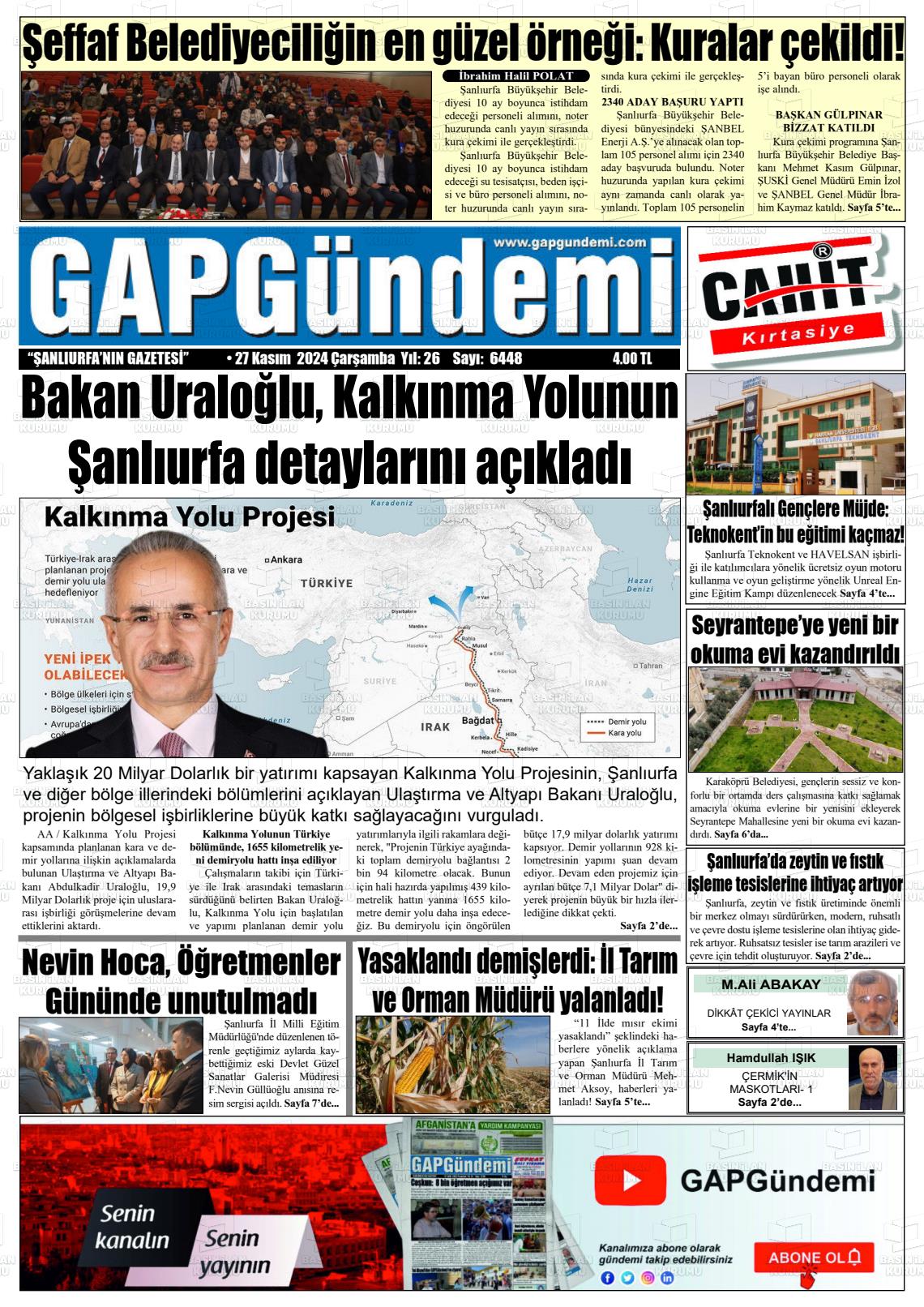 27 Kasım 2024 Gap Gündemi Gazete Manşeti