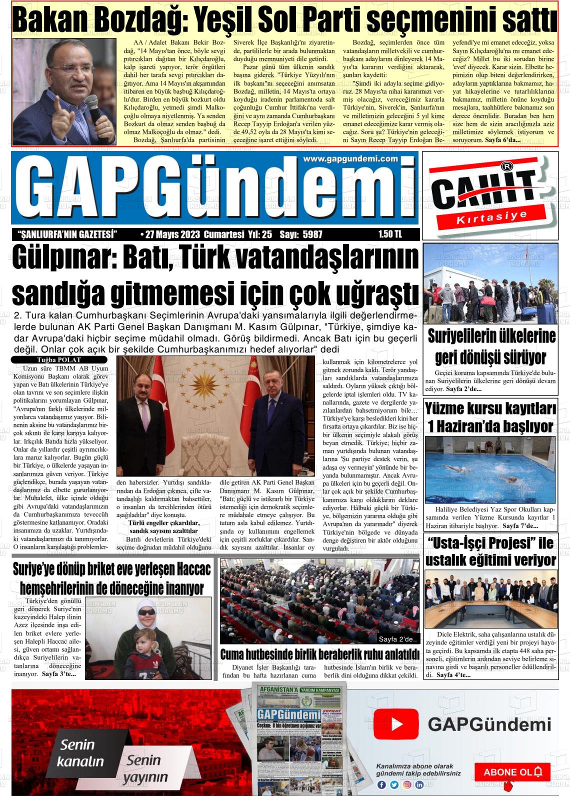 27 Mayıs 2023 Gap Gündemi Gazete Manşeti