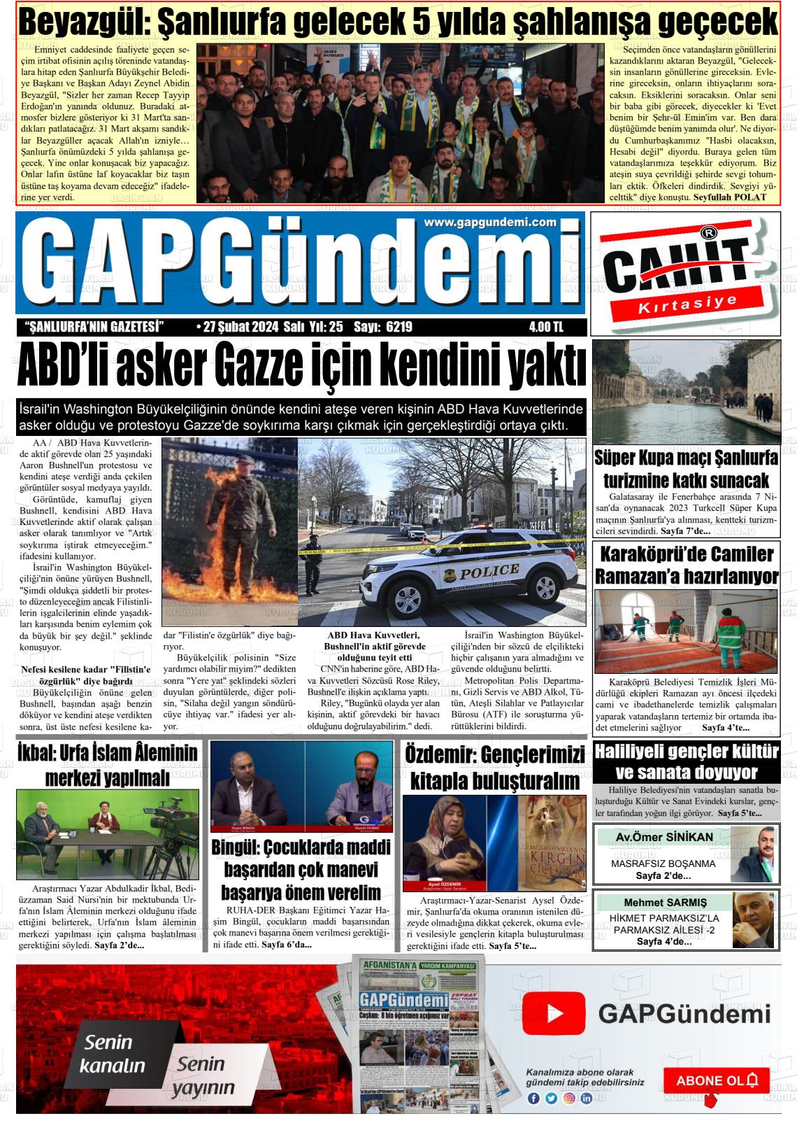 27 Şubat 2024 Gap Gündemi Gazete Manşeti