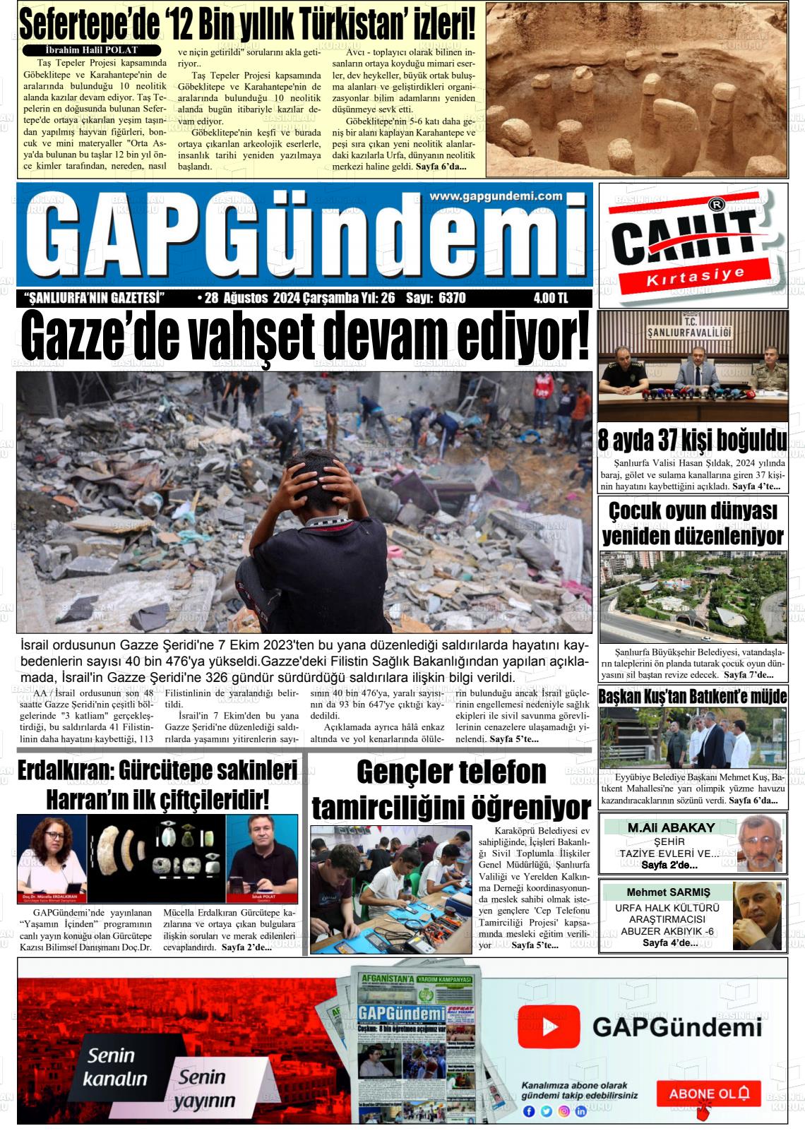 28 Ağustos 2024 Gap Gündemi Gazete Manşeti