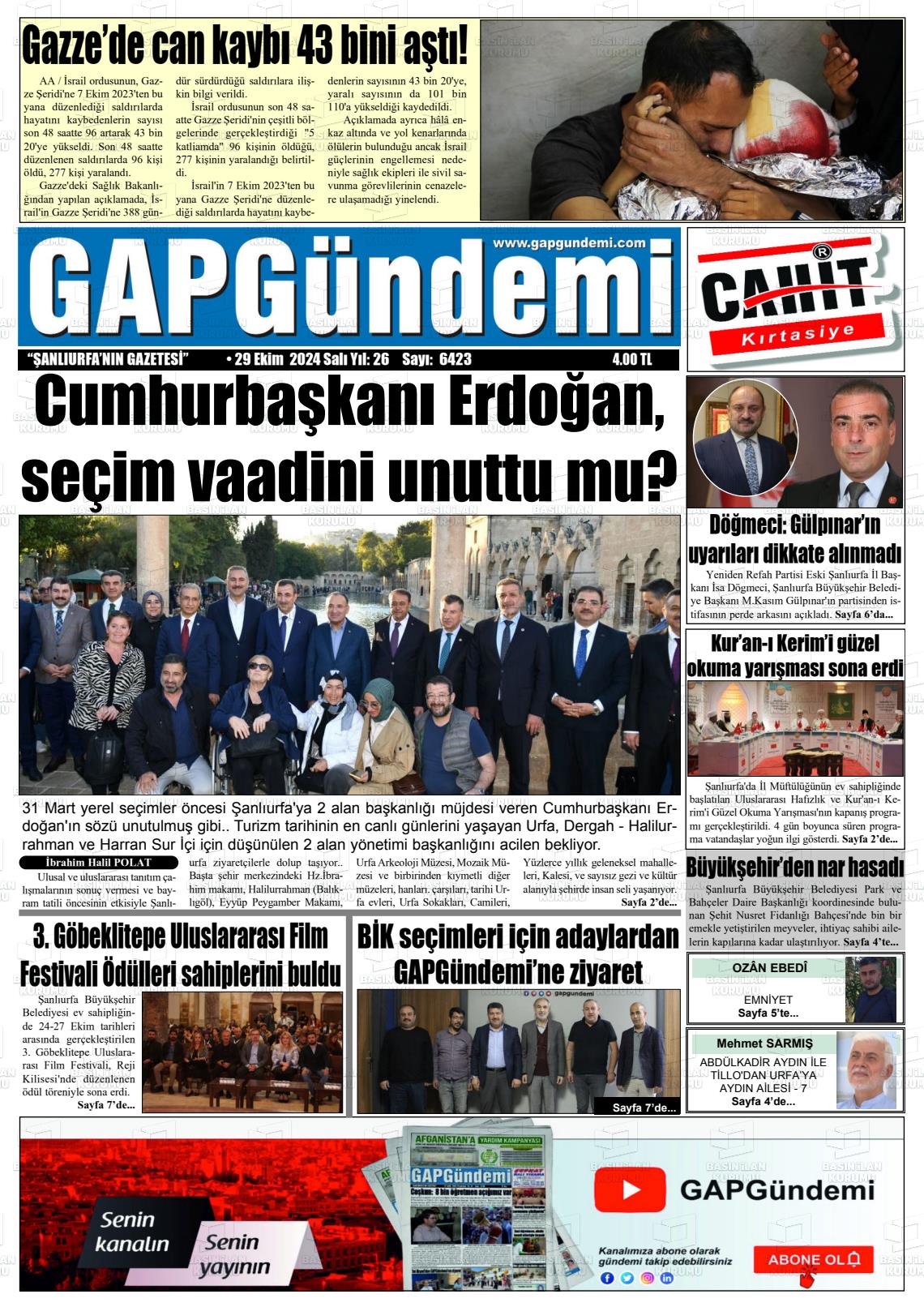 29 Ekim 2024 Gap Gündemi Gazete Manşeti