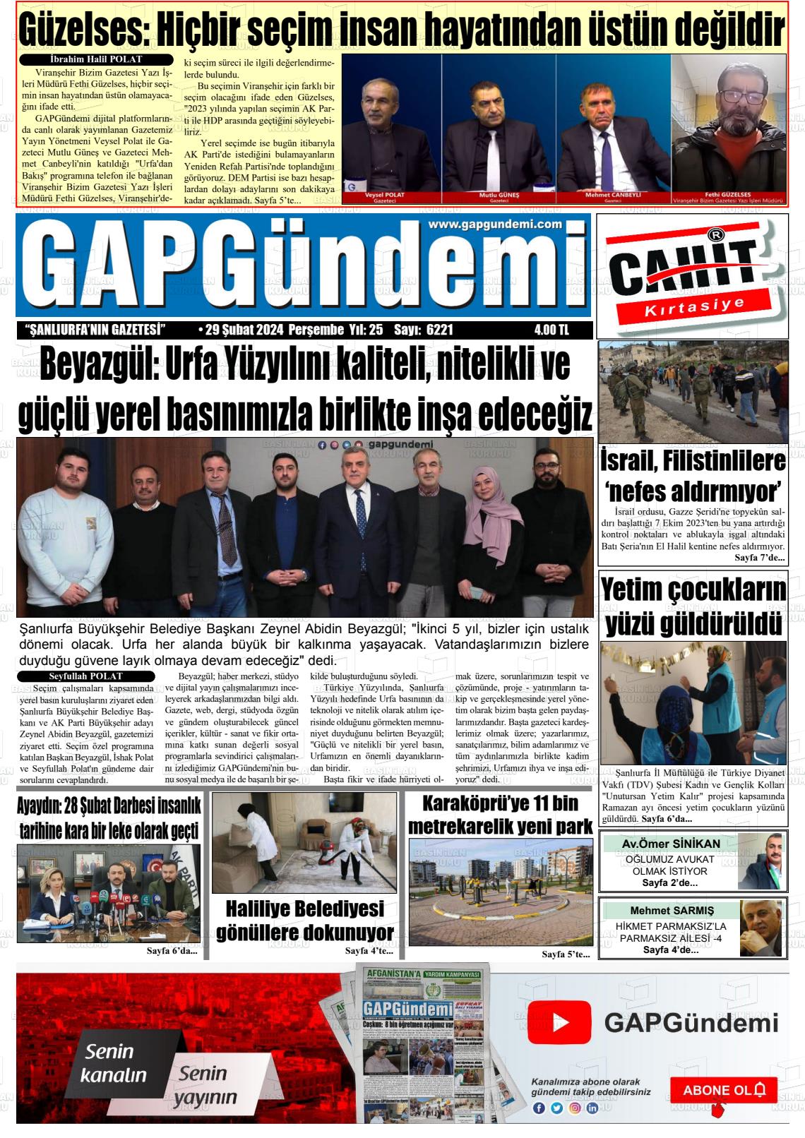 29 Şubat 2024 Gap Gündemi Gazete Manşeti