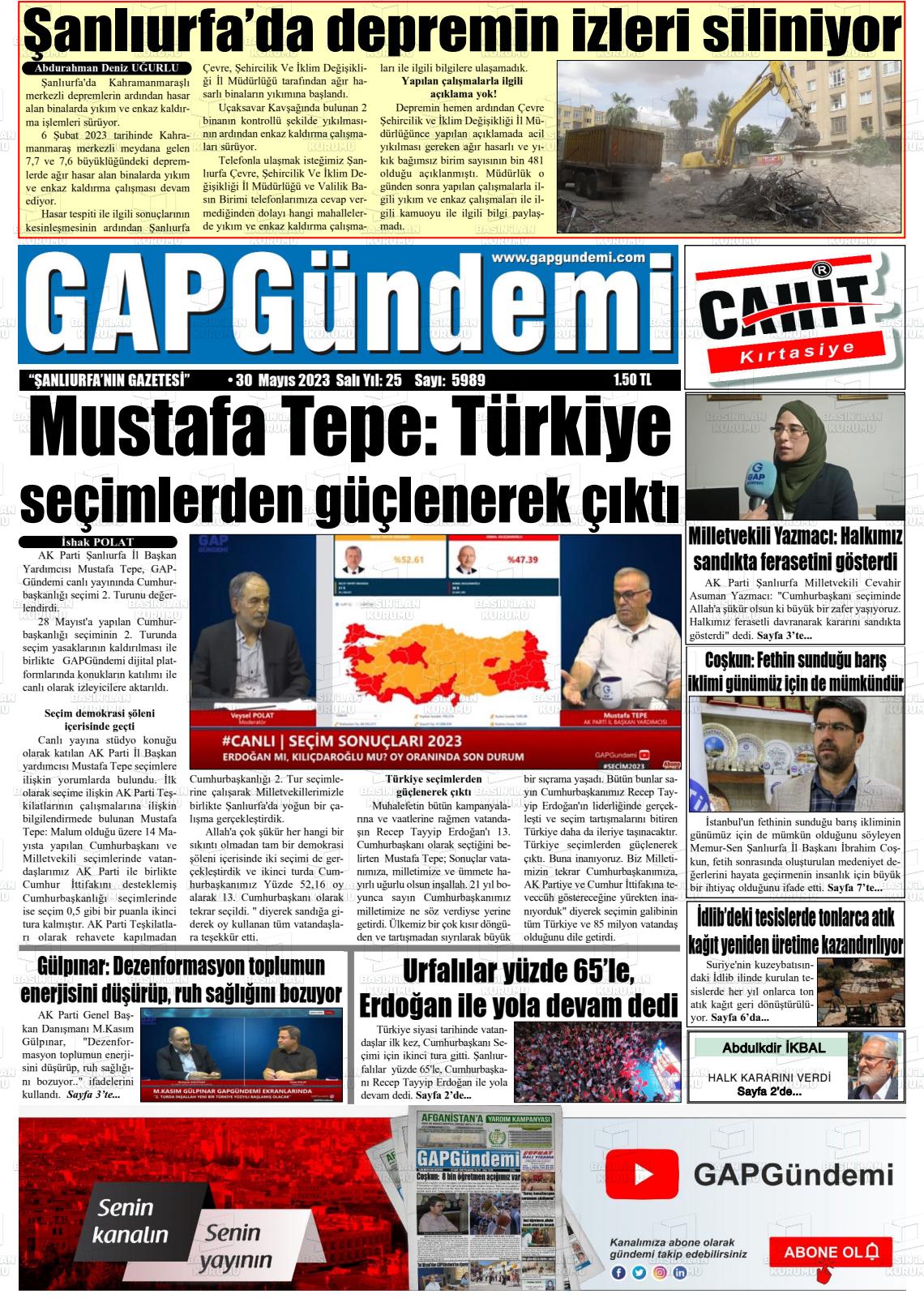 30 Mayıs 2023 Gap Gündemi Gazete Manşeti