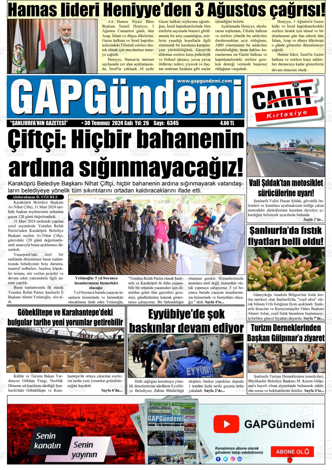 30 Temmuz 2024 Gap Gündemi Gazete Manşeti