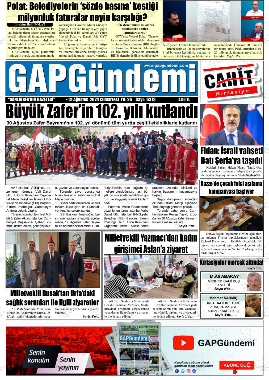 31 Ağustos 2024 Gap Gündemi Gazete Manşeti