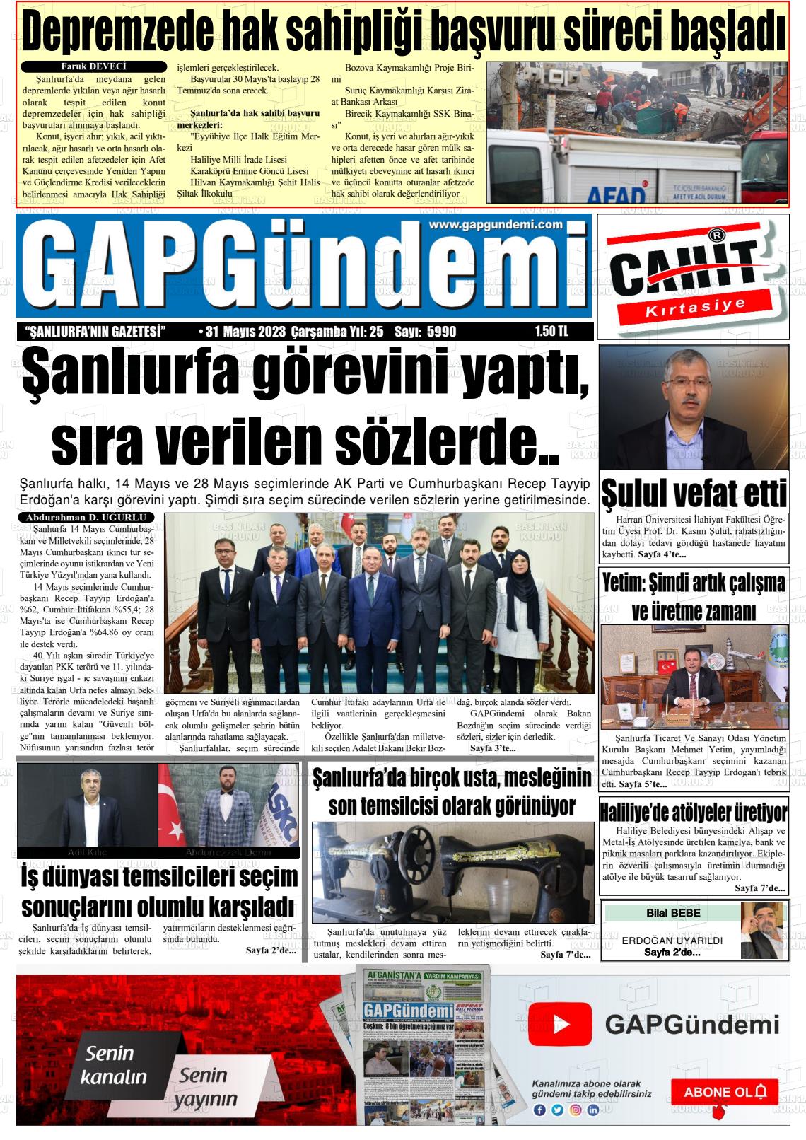 31 Mayıs 2023 Gap Gündemi Gazete Manşeti