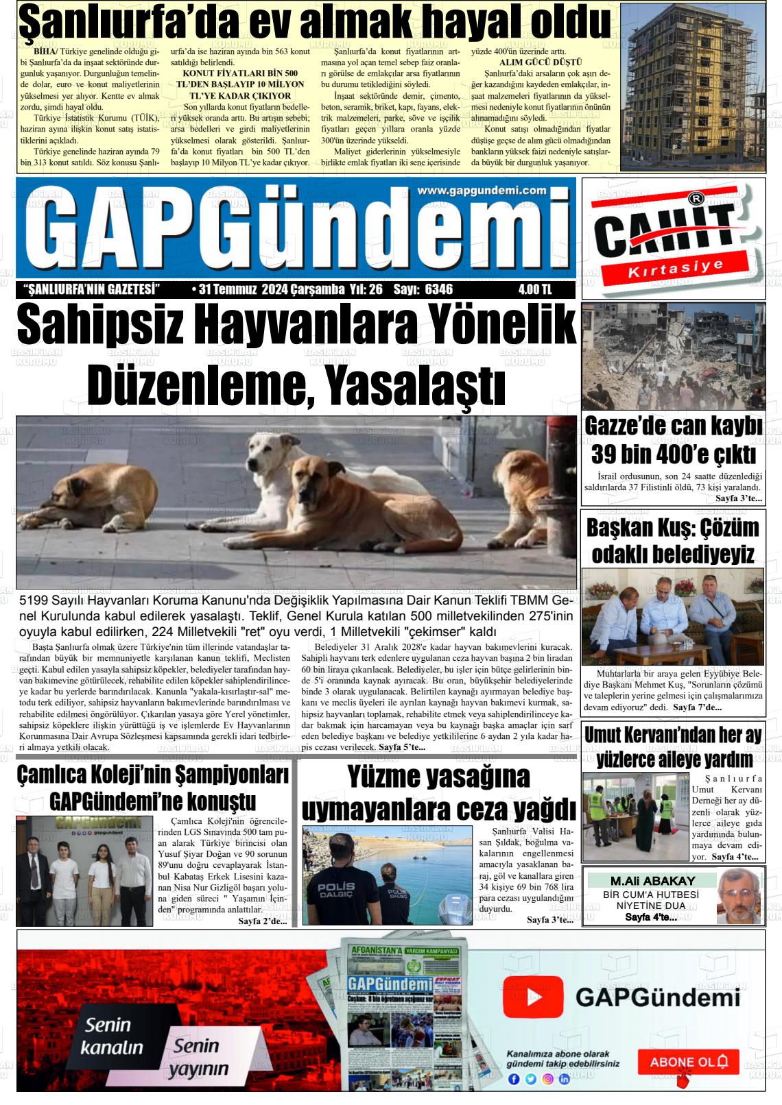 31 Temmuz 2024 Gap Gündemi Gazete Manşeti