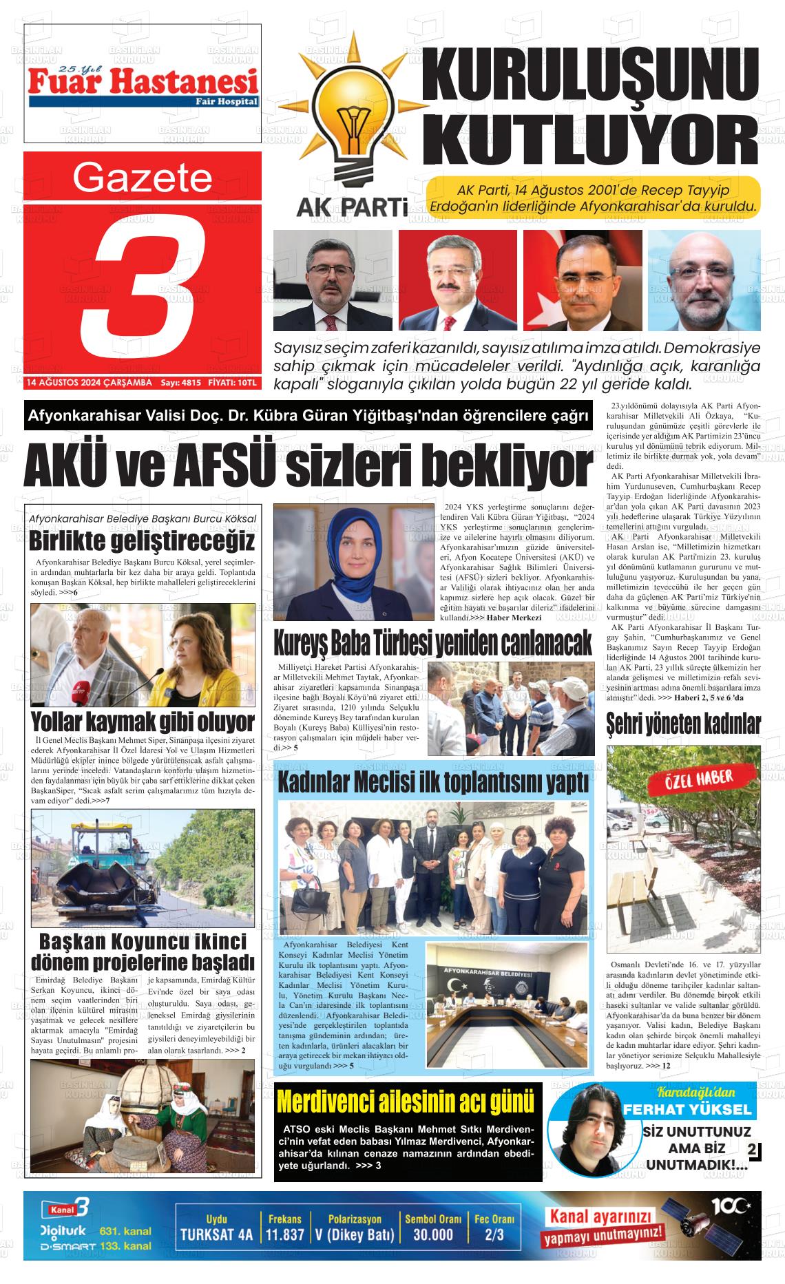 14 Ağustos 2024 Gazete 3 Gazete Manşeti