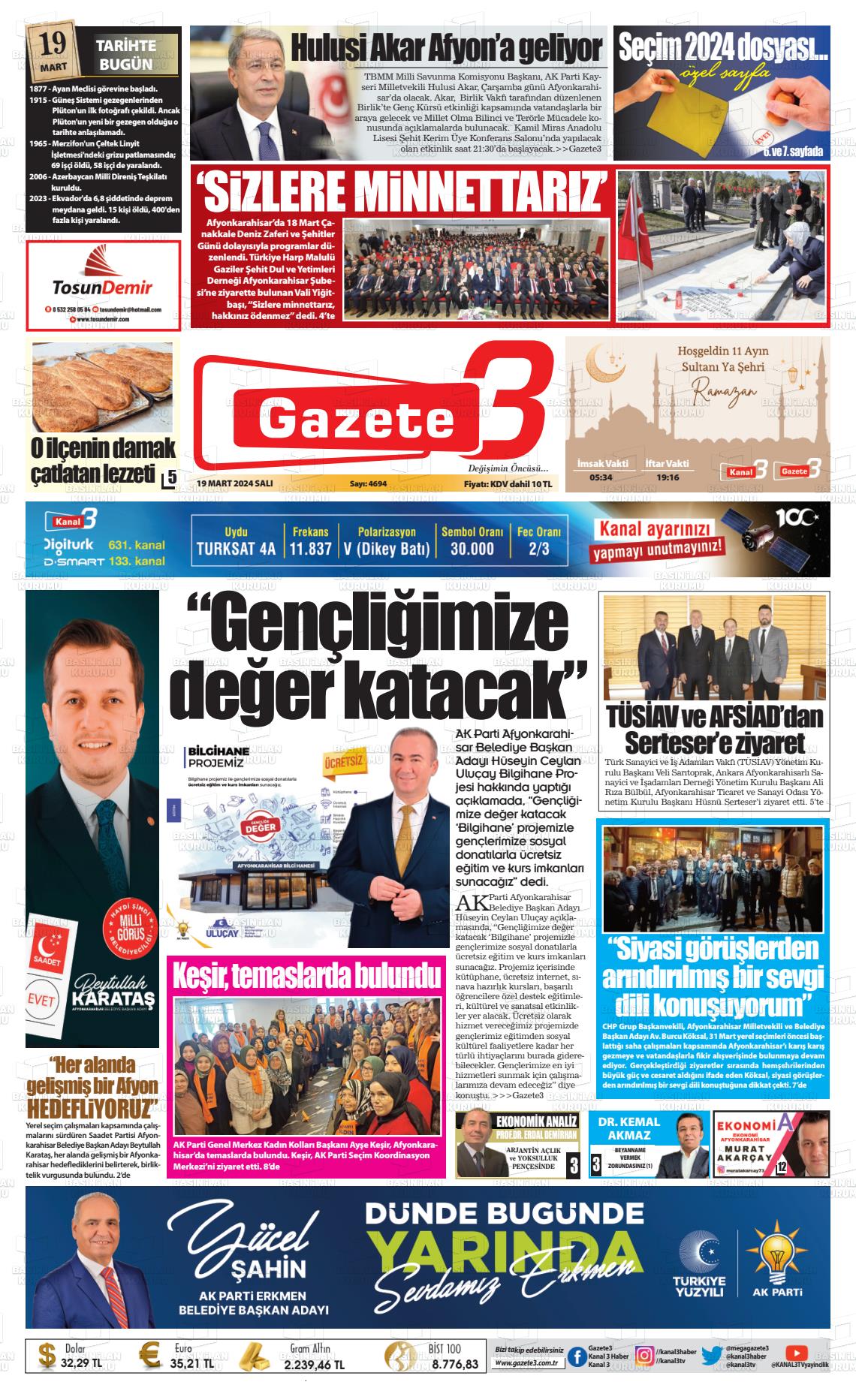 19 Mart 2024 Gazete 3 Gazete Manşeti