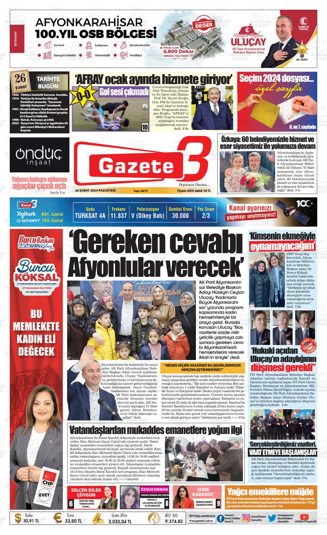 26 Şubat 2024 Gazete 3 Gazete Manşeti