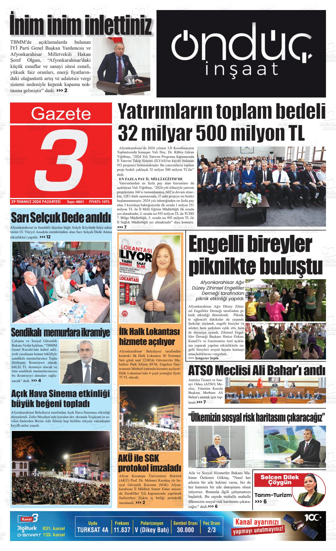 29 Temmuz 2024 Gazete 3 Gazete Manşeti