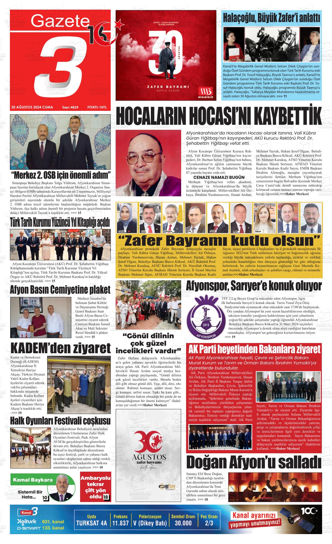 30 Ağustos 2024 Gazete 3 Gazete Manşeti