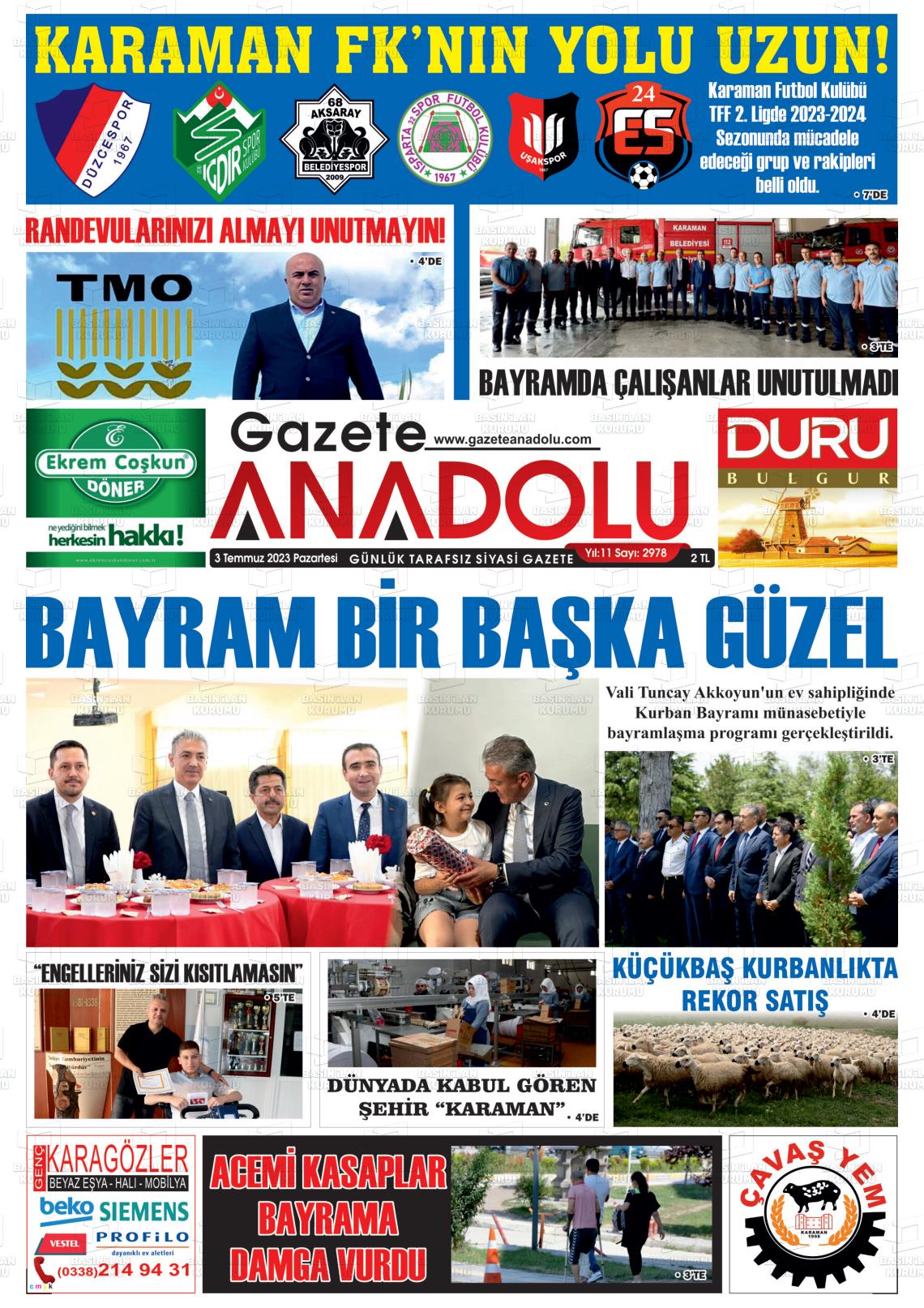 04 Temmuz 2023 Gazete Anadolu Gazete Manşeti