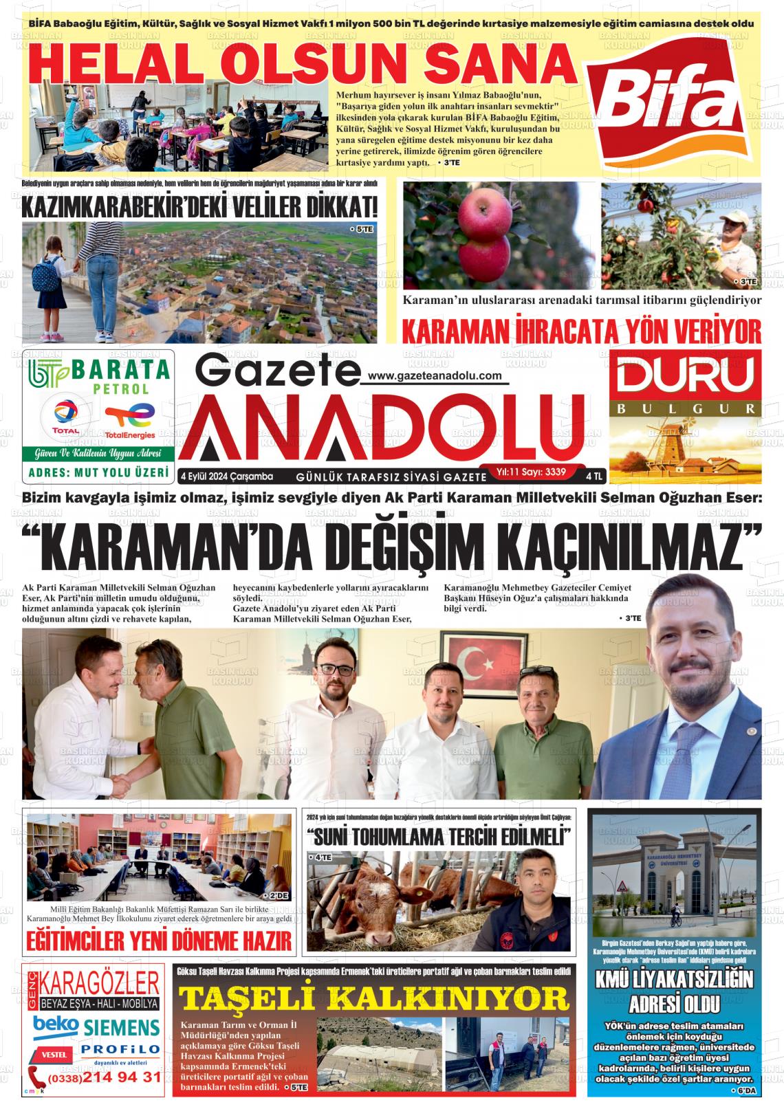 04 Eylül 2024 Gazete Anadolu Gazete Manşeti