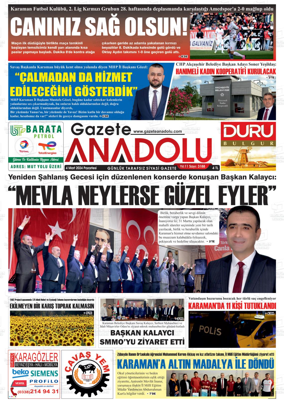 04 Mart 2024 Gazete Anadolu Gazete Manşeti