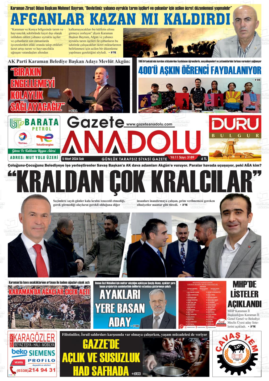 07 Mart 2024 Gazete Anadolu Gazete Manşeti