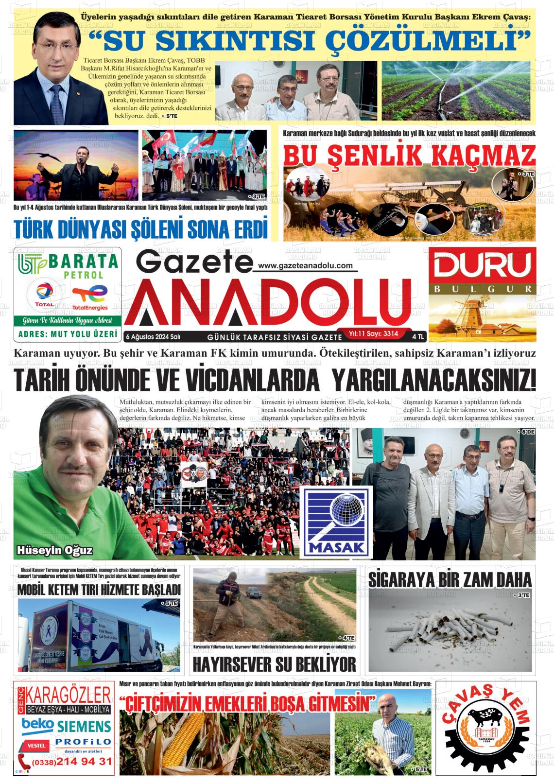 06 Ağustos 2024 Gazete Anadolu Gazete Manşeti