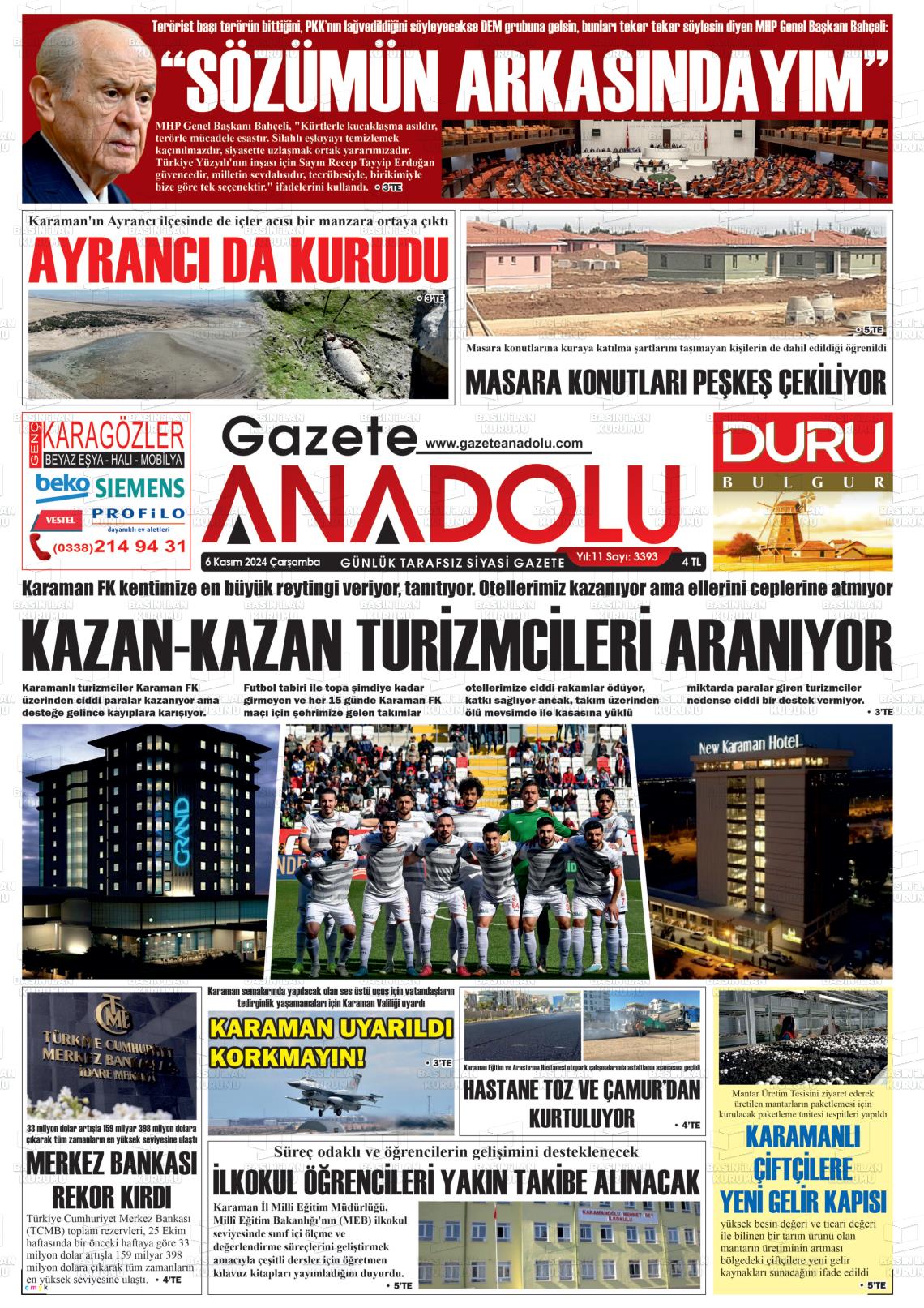 06 Kasım 2024 Gazete Anadolu Gazete Manşeti