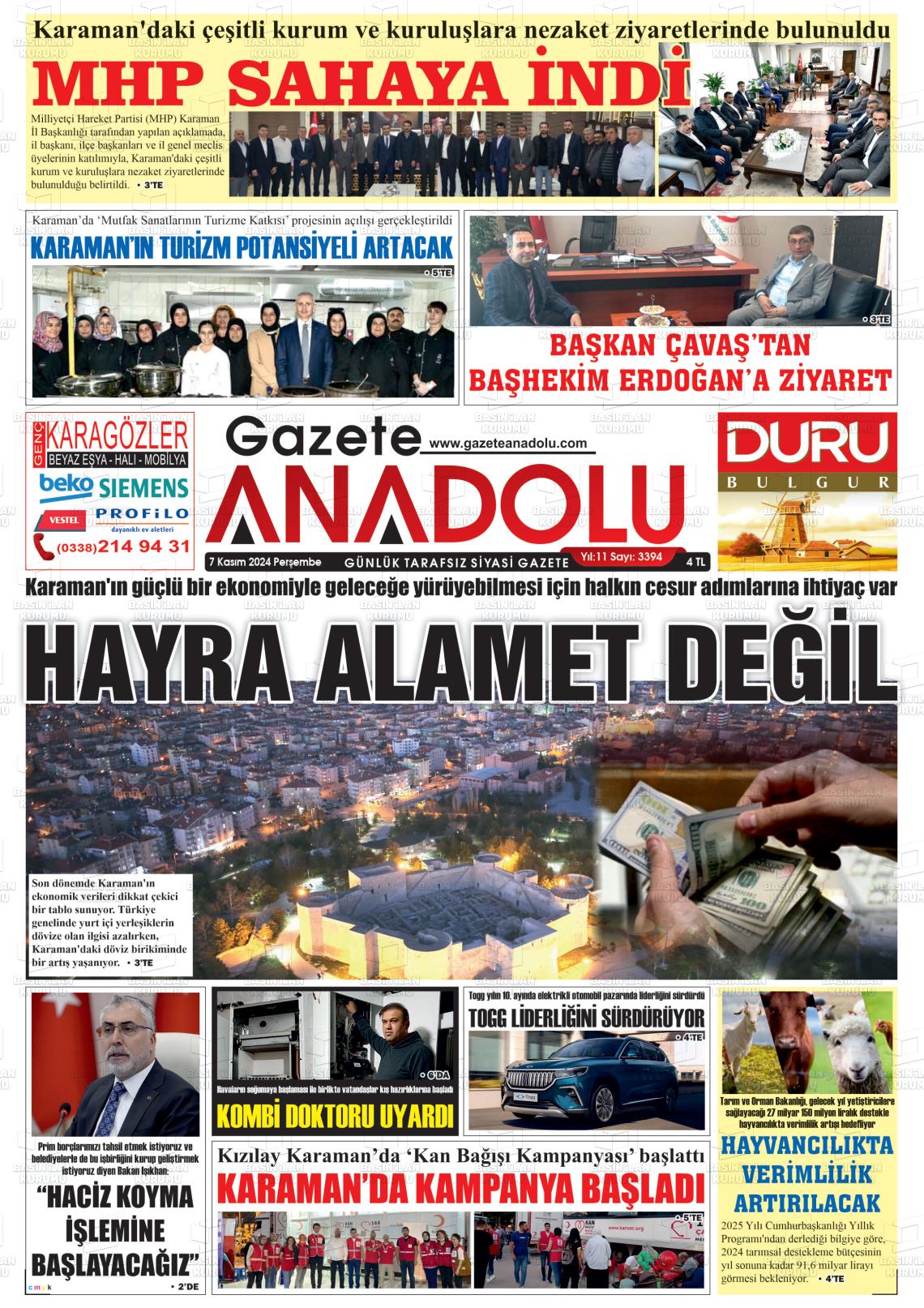 07 Kasım 2024 Gazete Anadolu Gazete Manşeti