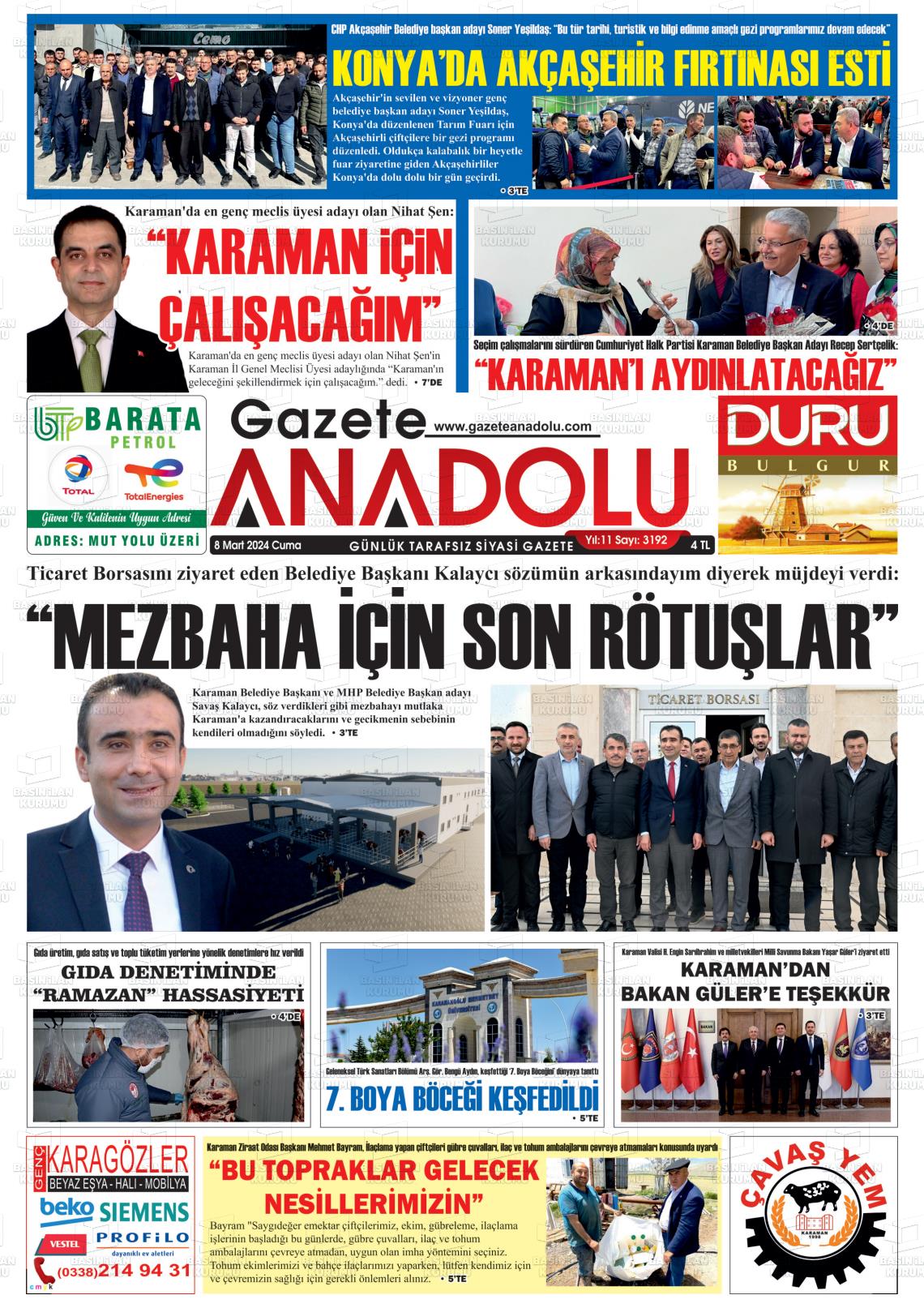 08 Mart 2024 Gazete Anadolu Gazete Manşeti