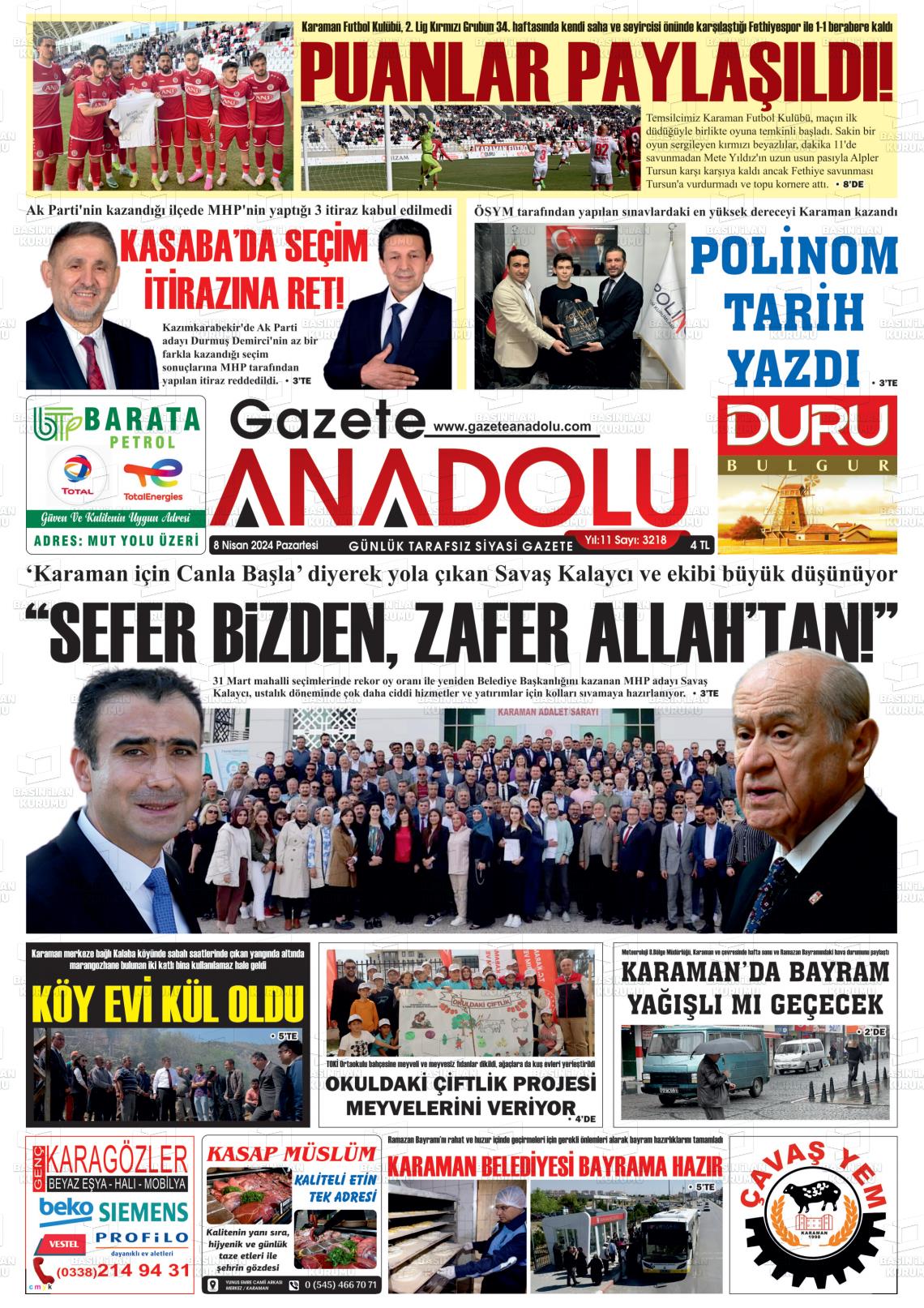 08 Nisan 2024 Gazete Anadolu Gazete Manşeti