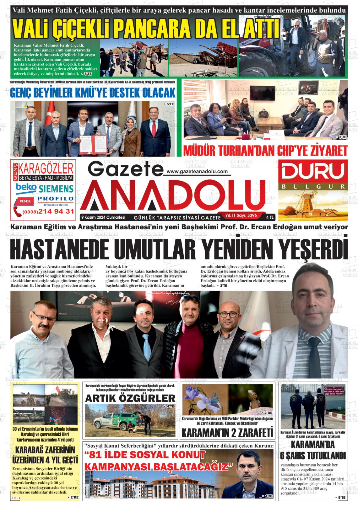 09 Kasım 2024 Gazete Anadolu Gazete Manşeti