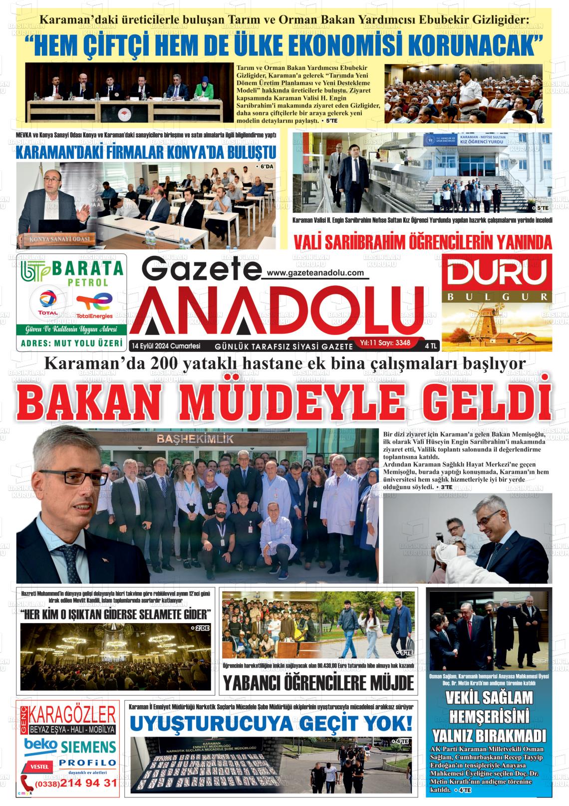 14 Eylül 2024 Gazete Anadolu Gazete Manşeti