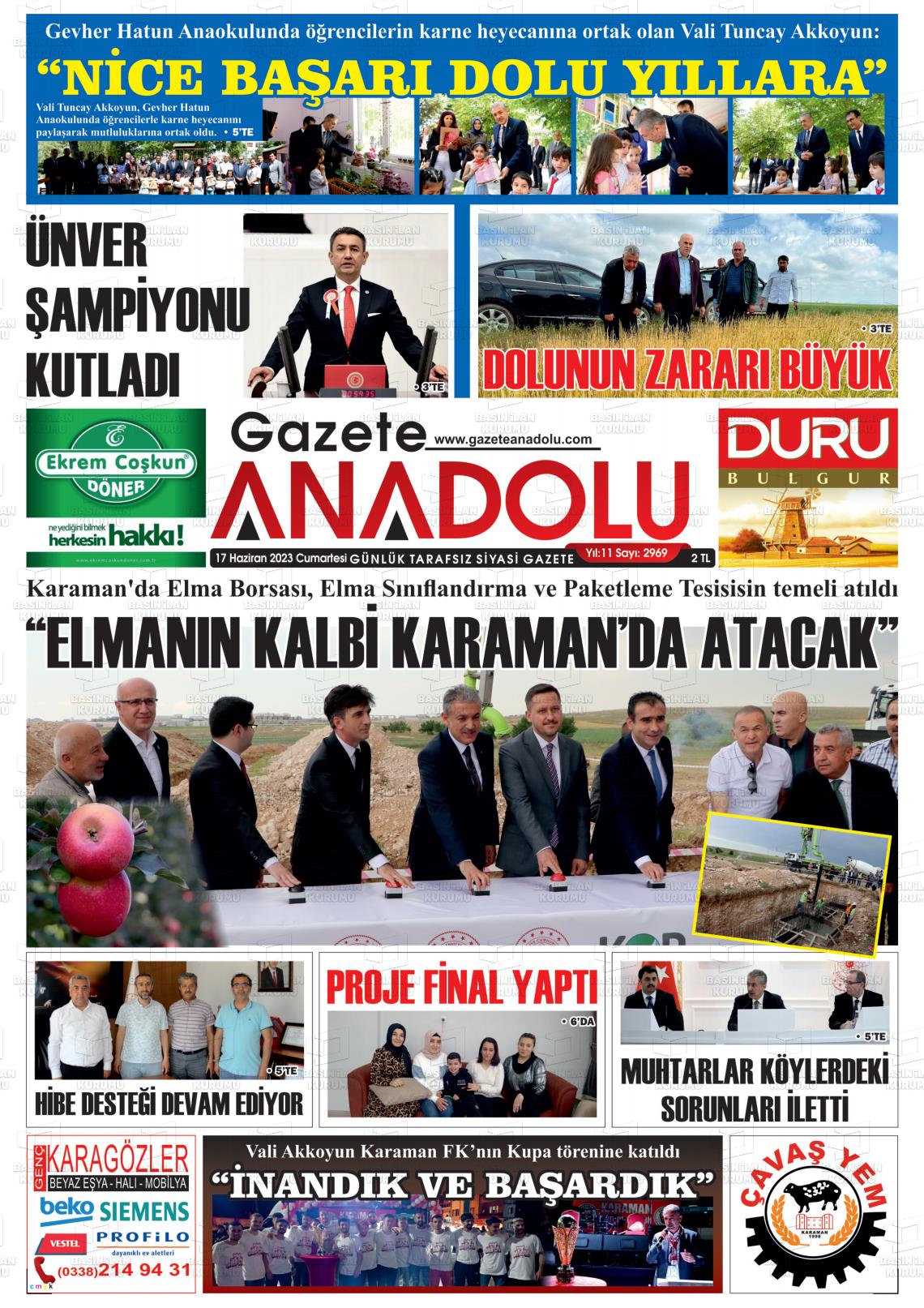 17 Haziran 2023 Gazete Anadolu Gazete Manşeti