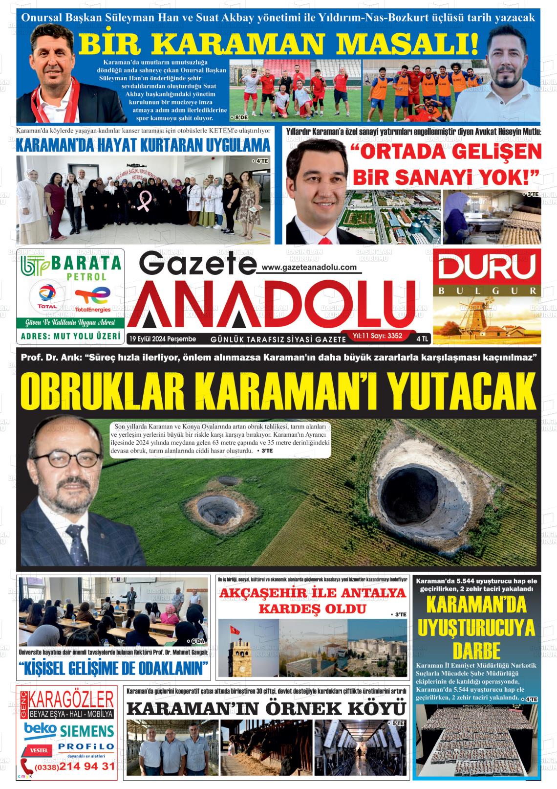 19 Eylül 2024 Gazete Anadolu Gazete Manşeti