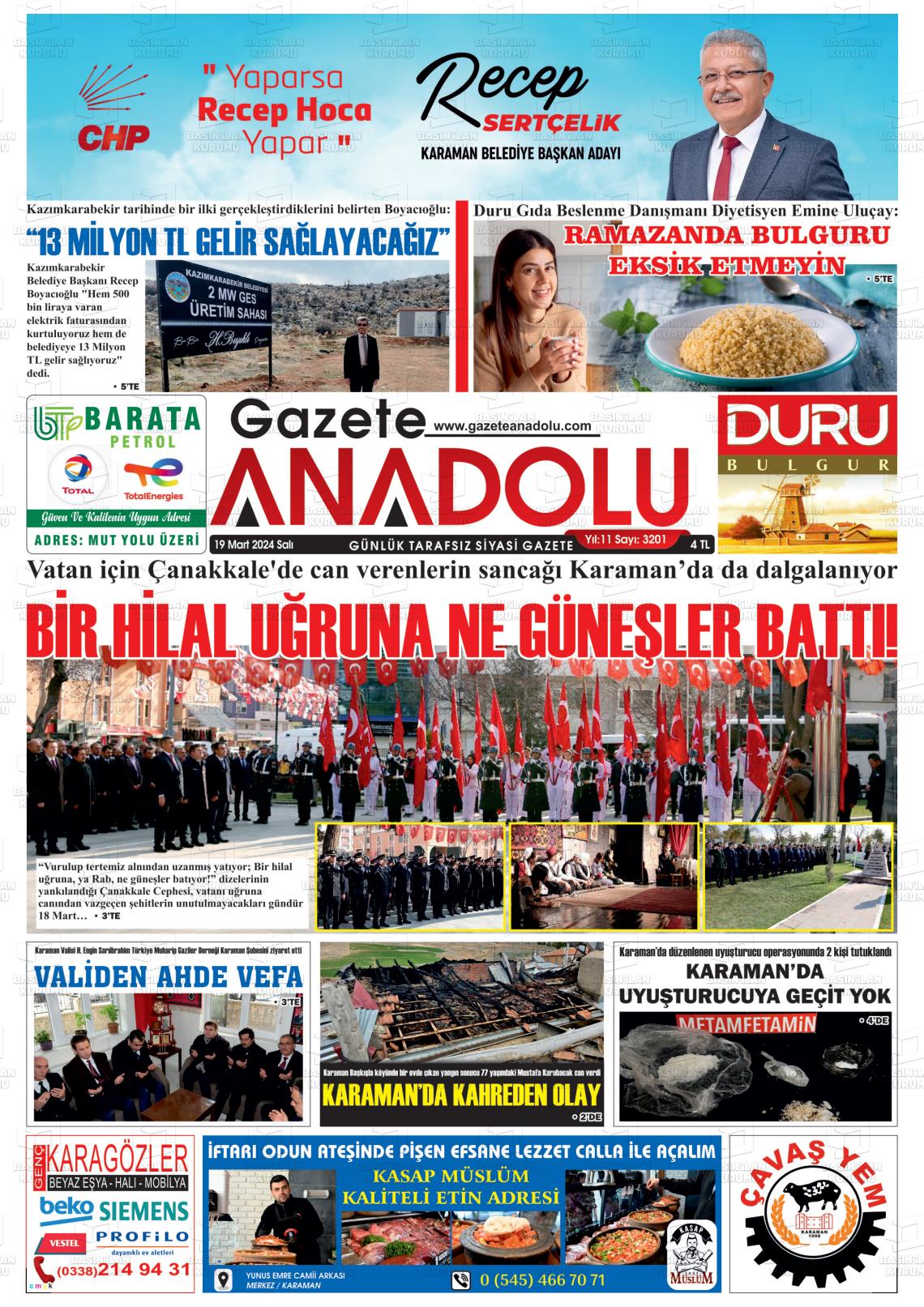 19 Mart 2024 Gazete Anadolu Gazete Manşeti