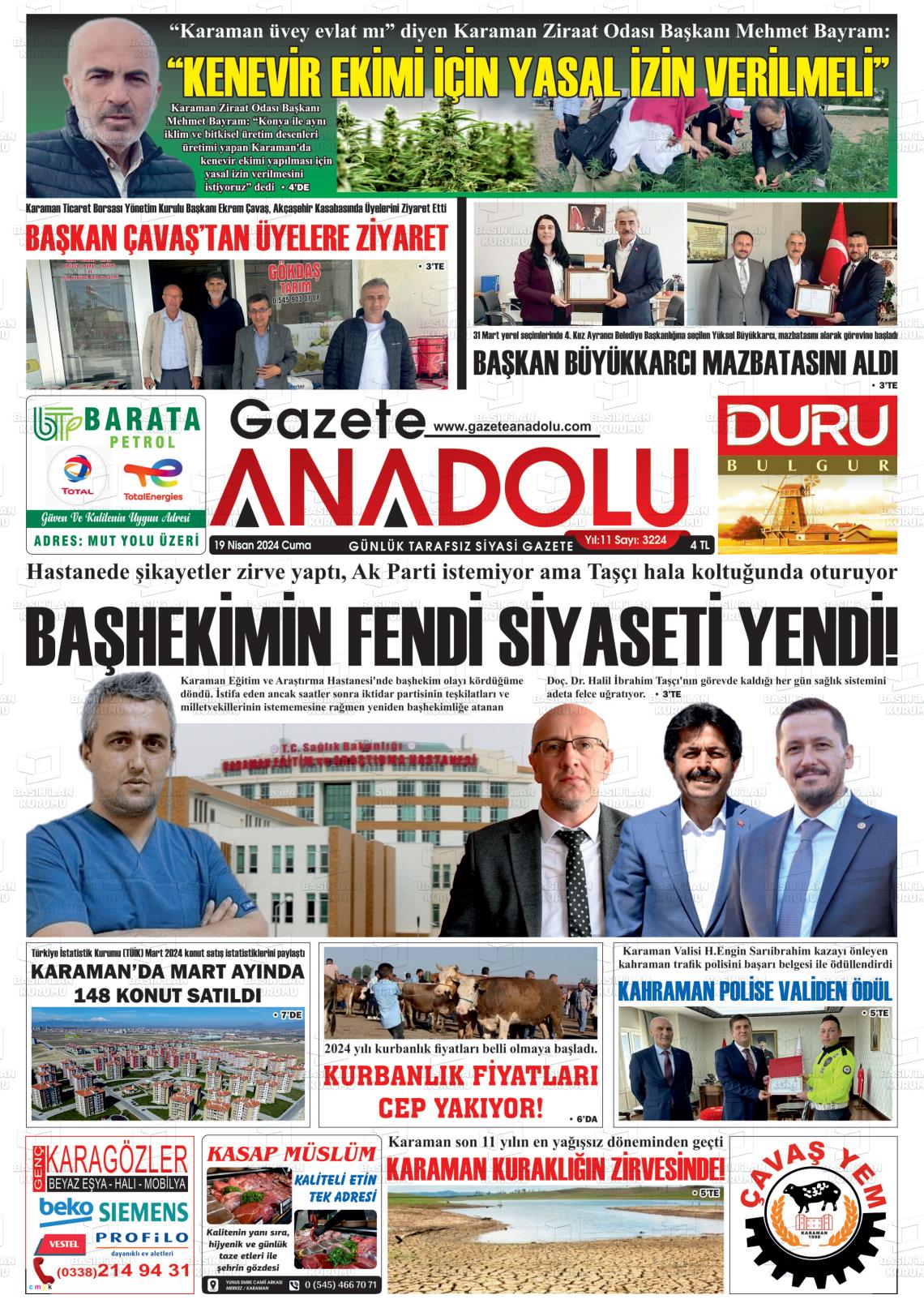 19 Nisan 2024 Gazete Anadolu Gazete Manşeti