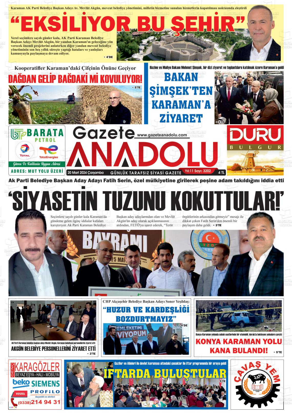 20 Mart 2024 Gazete Anadolu Gazete Manşeti