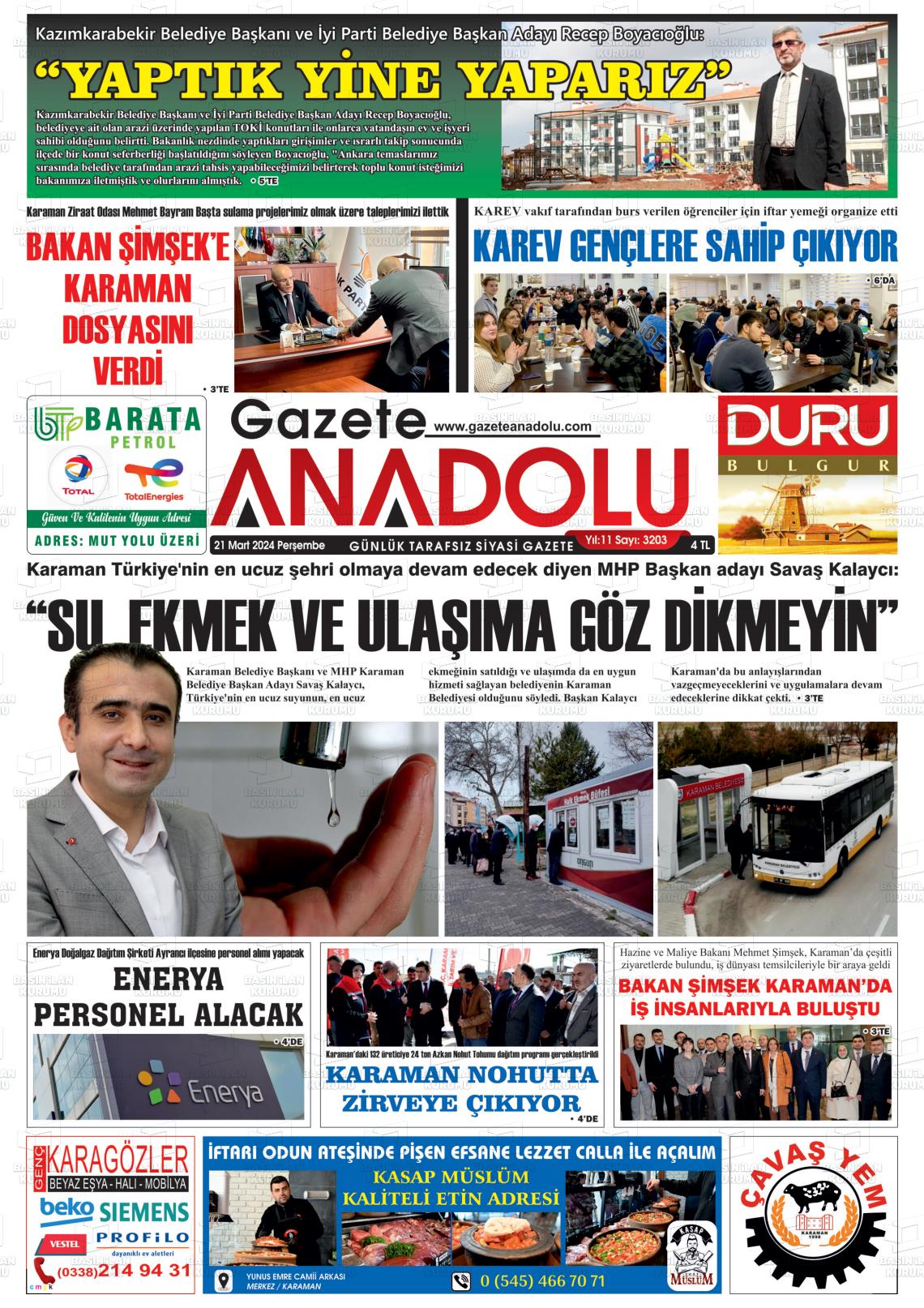 21 Mart 2024 Gazete Anadolu Gazete Manşeti