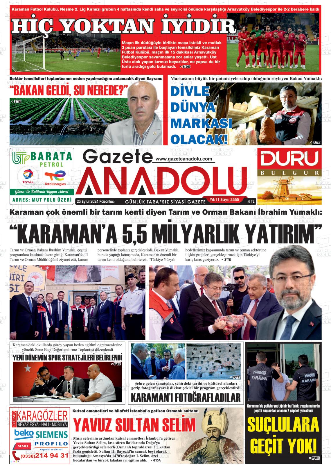 23 Eylül 2024 Gazete Anadolu Gazete Manşeti