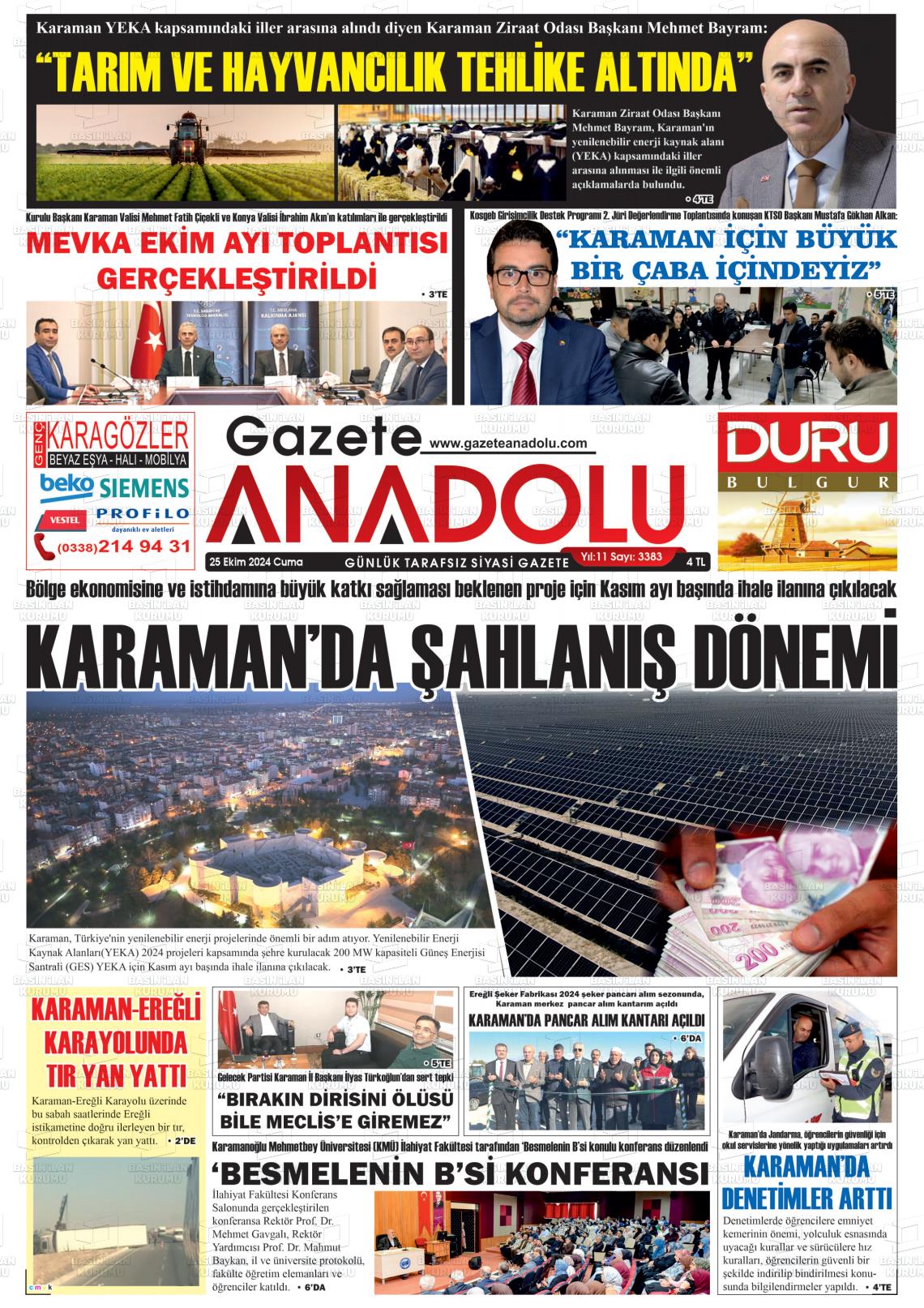 25 Ekim 2024 Gazete Anadolu Gazete Manşeti